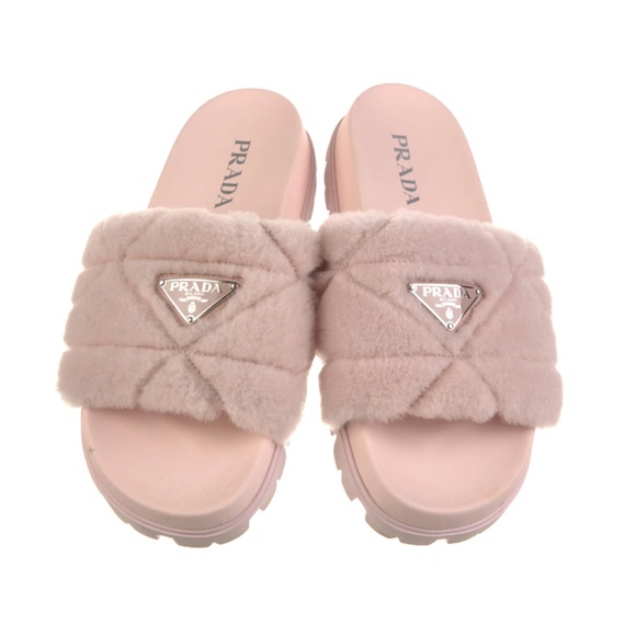 PRADA Shearling Leather Slides - Picture 1 of 5
